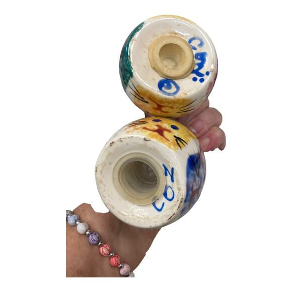 Cat Faces Hand Painted Salt & Pepper Set Mexico 3.5"‎ Tall x 2" w - Picture 7 of 14